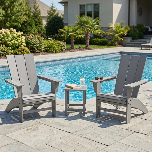 Modern 3 Piece Curveback Adirondack Set W/ 18" Long Island Side Table - The Great Escape