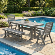 Picture of Nautical Folding Highback Chair 5 Piece Dining Set W/ Trestle Legs & Benches