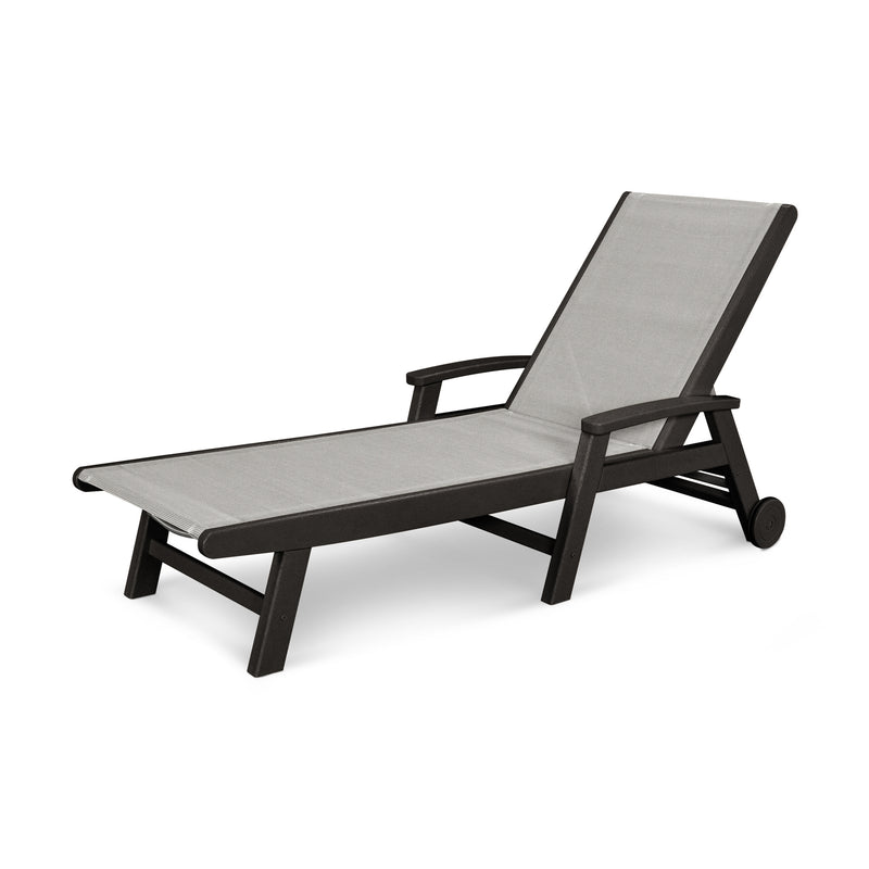 Picture of the Coastal Chaise with Wheels in Black with a Metallic Sling