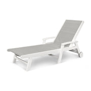 Picture of the Coastal Chaise with Wheels in White with a Metallic Sling