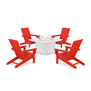 Picture of Modern Studio Adirondack 5 Piece Firepit Group in Sunset Red