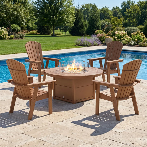 Picture of Nautical Curveback Adirondack 4 Piece Conversation Fire Group in Tangerine