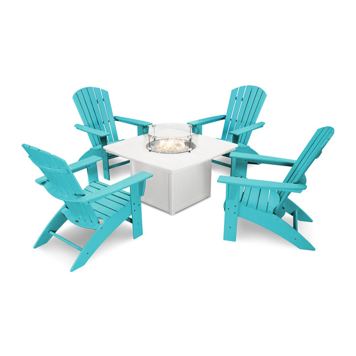 Picture of Nautical Curveback Adirondack 5 Piece Conversation Fire Group in Aruba