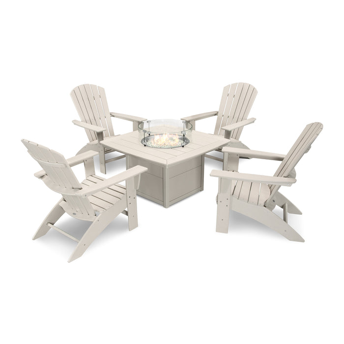 Picture of Nautical Curveback Adirondack 5 Piece Conversation Fire Group in Sand