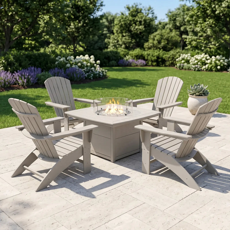 Picture of Nautical Curveback Adirondack 5 Piece Conversation Fire Group in Sand
