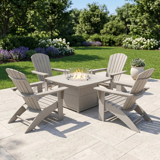 Picture of Nautical Curveback Adirondack 5 Piece Conversation Fire Group in Sand