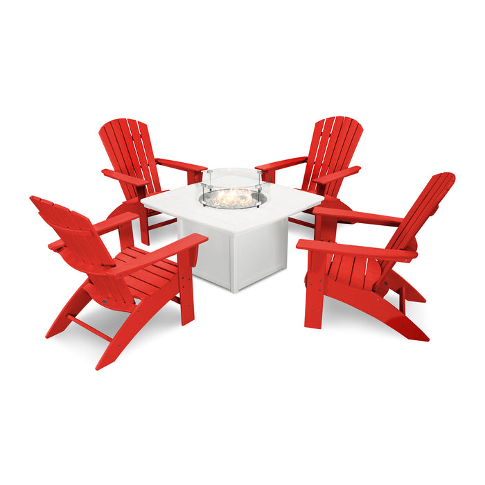 Picture of Nautical Curveback Adirondack 5 Piece Conversation Fire Group in Sunset Red