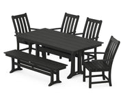 Picture of Vineyard 6 Piece Arm Chair Farmhouse Dining Set W/ Trestle Legs & Bench