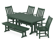 Picture of Vineyard 6 Piece Arm Chair Farmhouse Dining Set W/ Trestle Legs & Bench