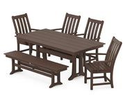 Picture of Vineyard 6 Piece Arm Chair Farmhouse Dining Set W/ Trestle Legs & Bench