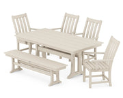 Picture of Vineyard 6 Piece Arm Chair Farmhouse Dining Set W/ Trestle Legs & Bench