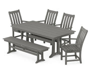 Picture of Vineyard 6 Piece Arm Chair Farmhouse Dining Set W/ Trestle Legs & Bench