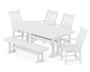 Picture of Vineyard 6 Piece Arm Chair Farmhouse Dining Set W/ Trestle Legs & Bench