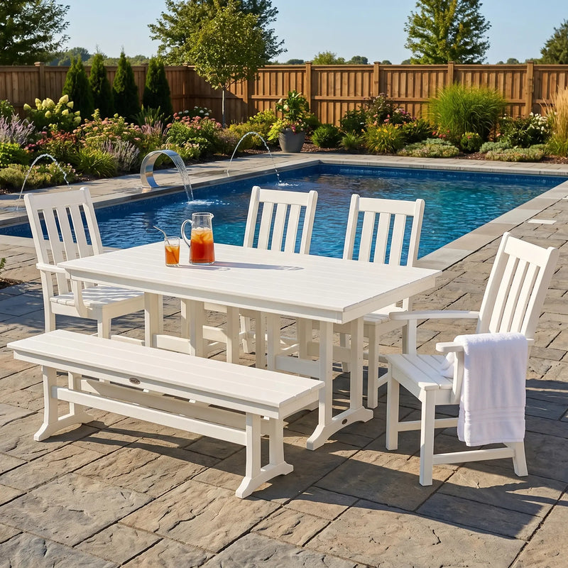 Vineyard 6 Piece Farmhouse Dining Set W/ Bench - The Great Escape