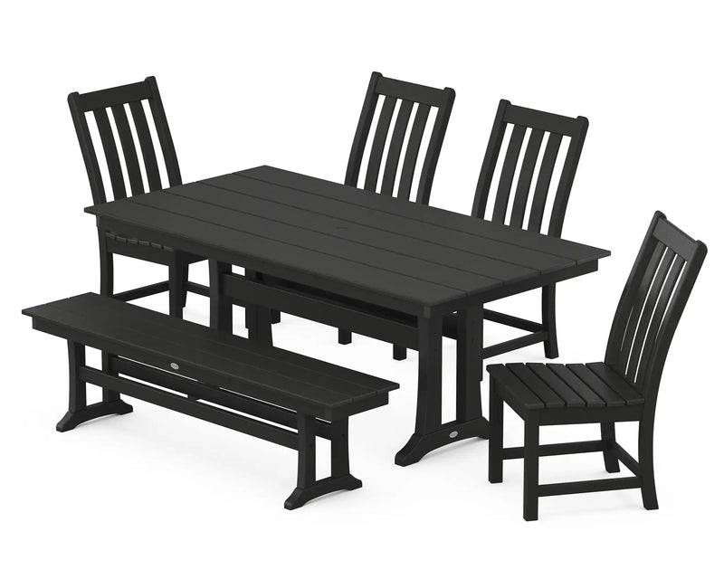 Picture of Vineyard Side Chair 6 Piece Farmhouse Dining Set W/ Trestle Legs & Bench