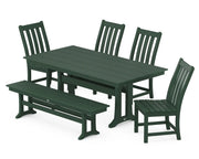 Picture of Vineyard Side Chair 6 Piece Farmhouse Dining Set W/ Trestle Legs & Bench