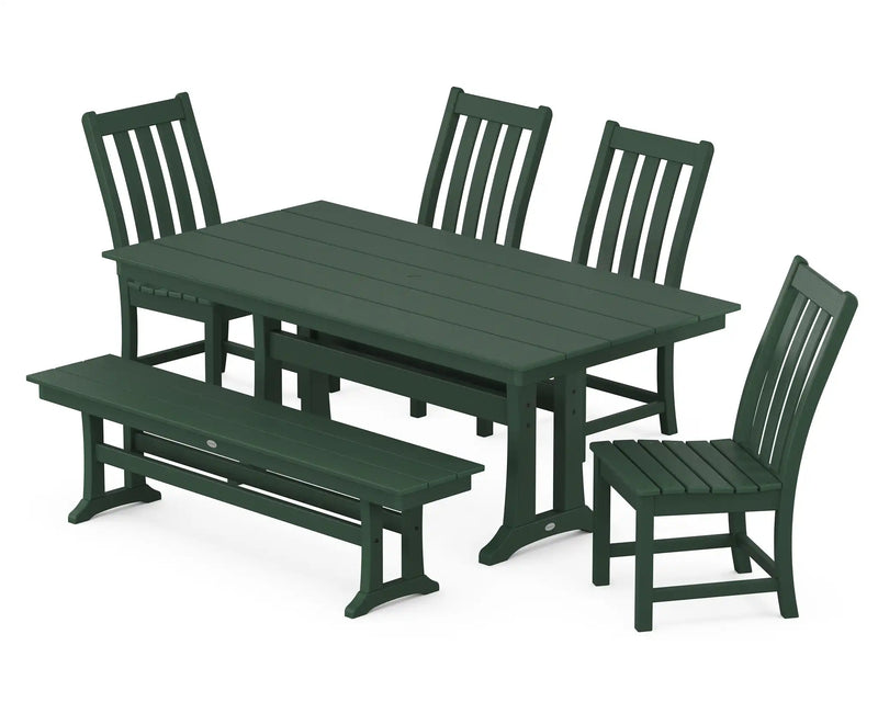 Picture of Vineyard Side Chair 6 Piece Farmhouse Dining Set W/ Trestle Legs & Bench