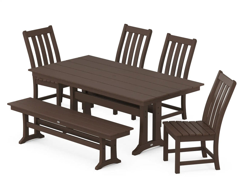 Picture of Vineyard Side Chair 6 Piece Farmhouse Dining Set W/ Trestle Legs & Bench