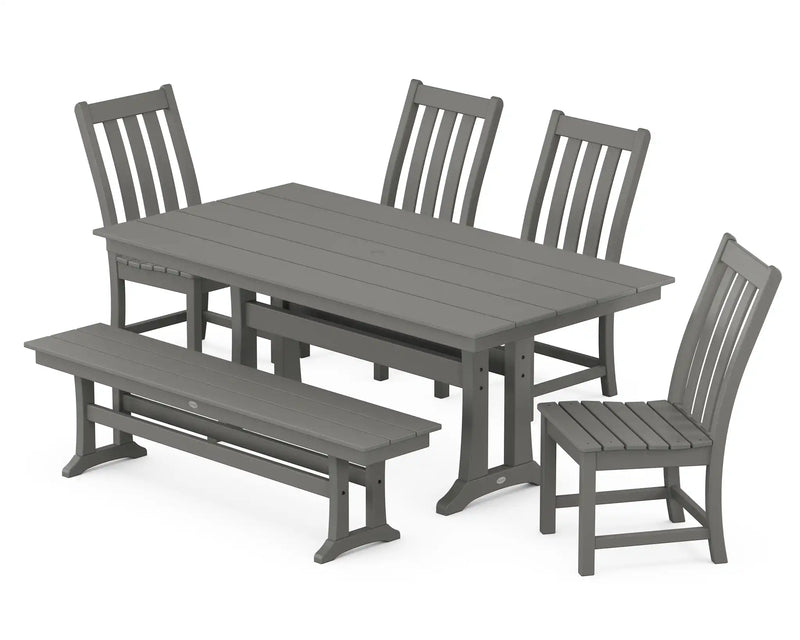 Picture of Vineyard Side Chair 6 Piece Farmhouse Dining Set W/ Trestle Legs & Bench