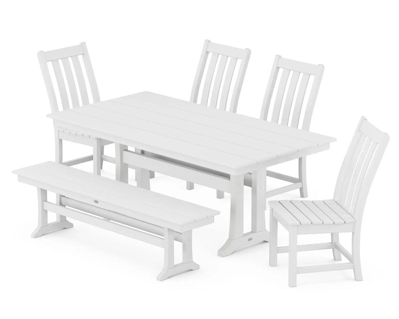 Picture of Vineyard Side Chair 6 Piece Farmhouse Dining Set W/ Trestle Legs & Bench