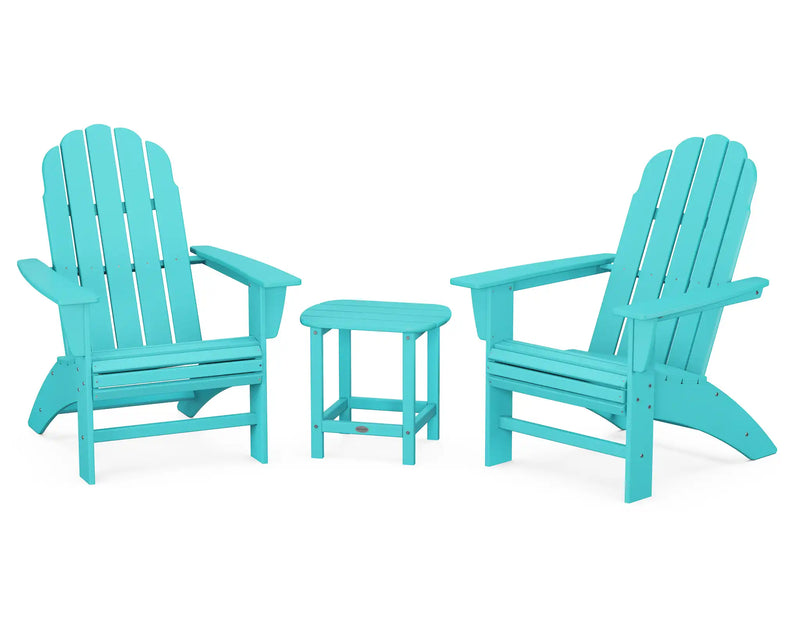 Vineyard 3 Piece Curveback Adirondack Set W/ 18" South Beach Side Table - The Great Escape