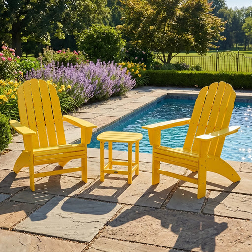 Vineyard 3 Piece Curveback Adirondack Set W/ 18" South Beach Side Table - The Great Escape
