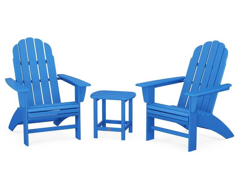 Vineyard 3 Piece Curveback Adirondack Set W/ 18" South Beach Side Table - The Great Escape