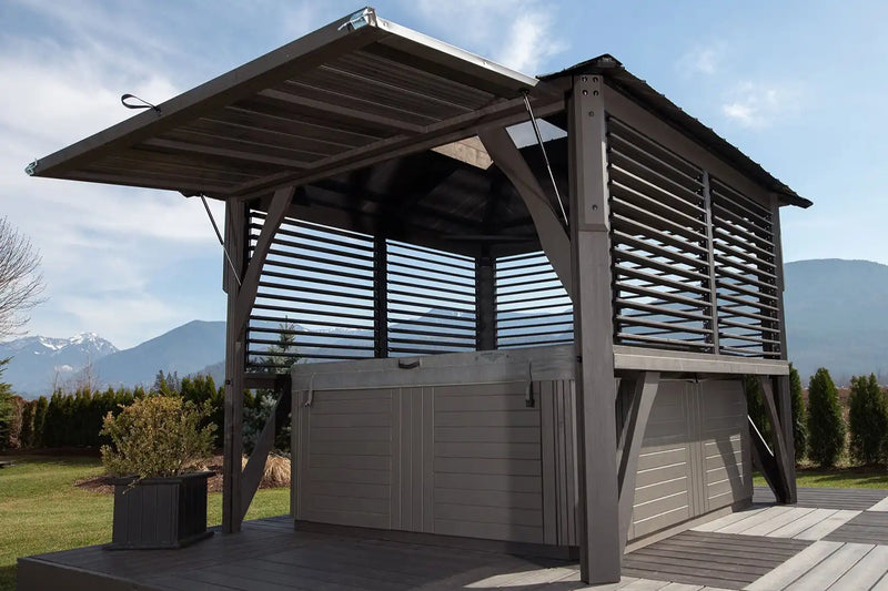 Napa Louvered Gazebo W/ Side Bar & 2 Barstools - The Great Escape