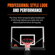 Goalrilla Basketball Professional Style Look and Performance The Clear View tempered glass backboard of the hoop delivers pro-style look and rebound performance during play - The Great Escape