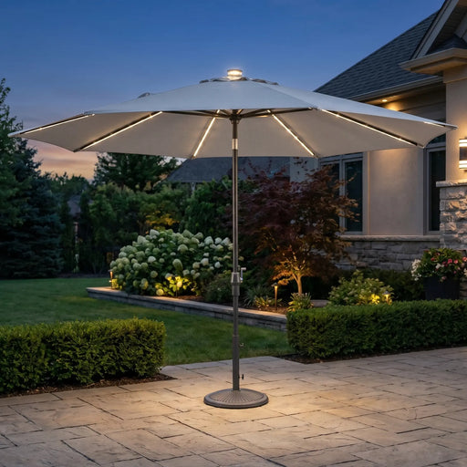 11' Designer Infinite 360° Auto Tilt Solar Lux Umbrella Cast Ash - The Great Escape