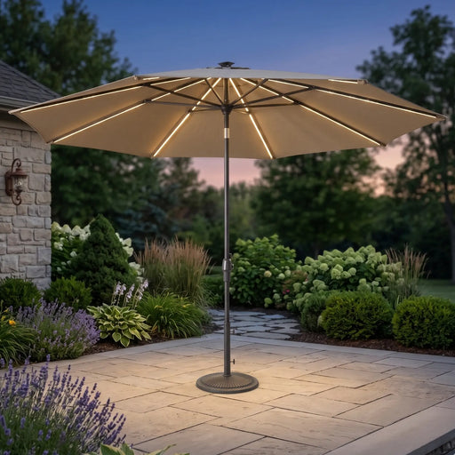 11' Designer Infinite 360° Auto Tilt Solar Lux Umbrella Heather Beige - The Great Escape