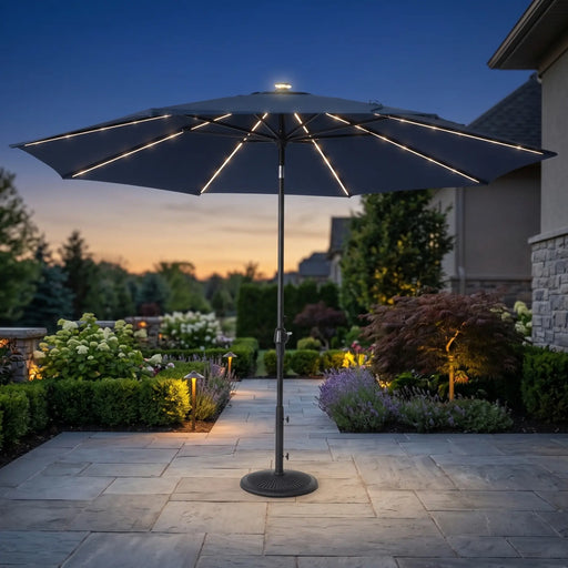 indigo patio umbrella Cantilever | Wind Resistant, 360 Rotation | Commercial Grade | Sunbrella Spectrum This modern shade solution blends a crisp California Umbrella 9' Patio Umbrella,