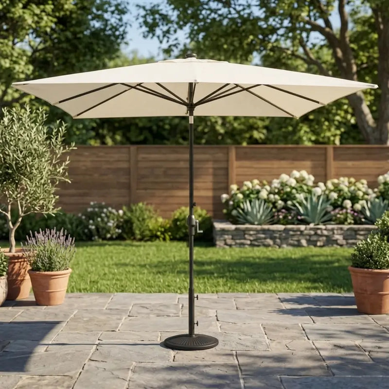 8'x10' Designer Rectangle Infinite 360° Auto Tilt Solar Lux Umbrella Natural - The Great Escape