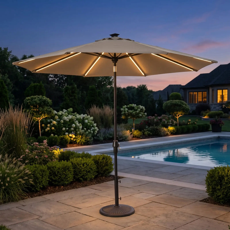 best solar patio umbrella EliteShade 9ft LED Eurmax The heavy 8X8 FT Solar Patio Umbrella