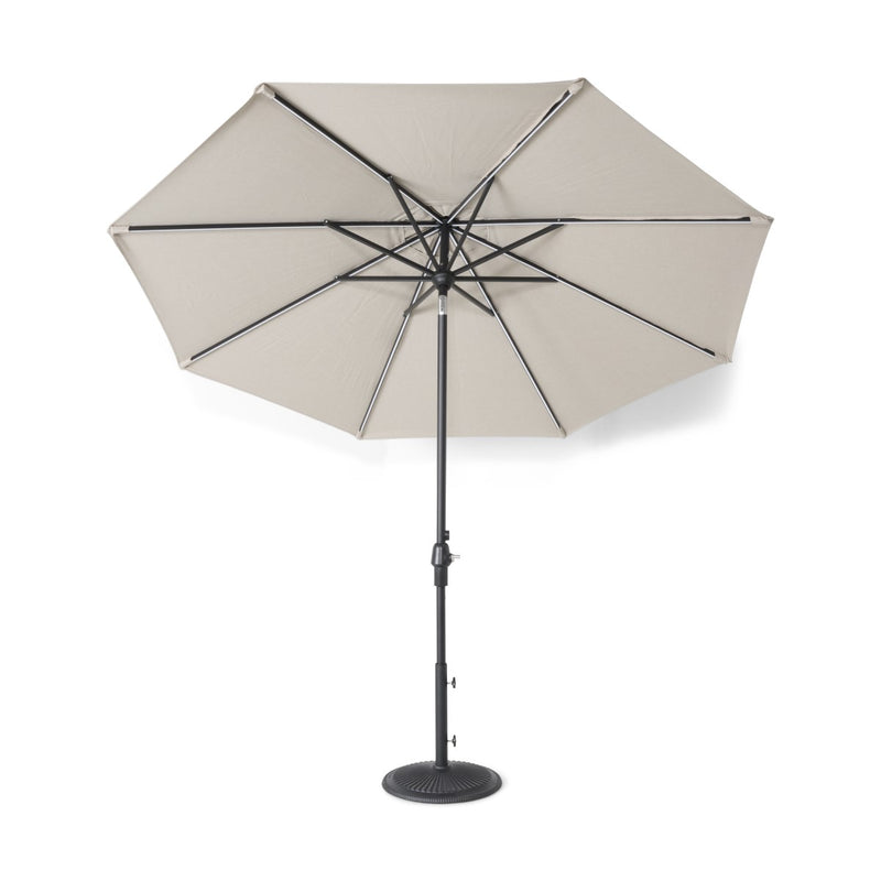 destination summer 9-foot round solar aluminum patio umbrella in chino 9' Designer - Infinite 360° Auto Tilt Solar Lux Umbrella