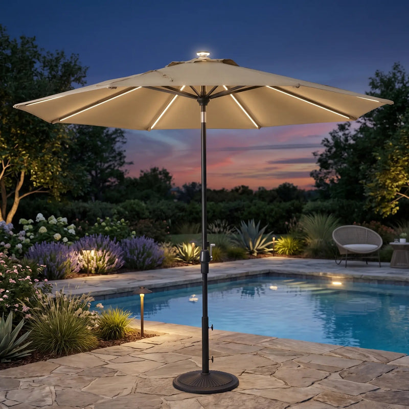 9' Designer Infinite 360° Auto Tilt Solar Lux Umbrella Heather Beige - The Great Escape