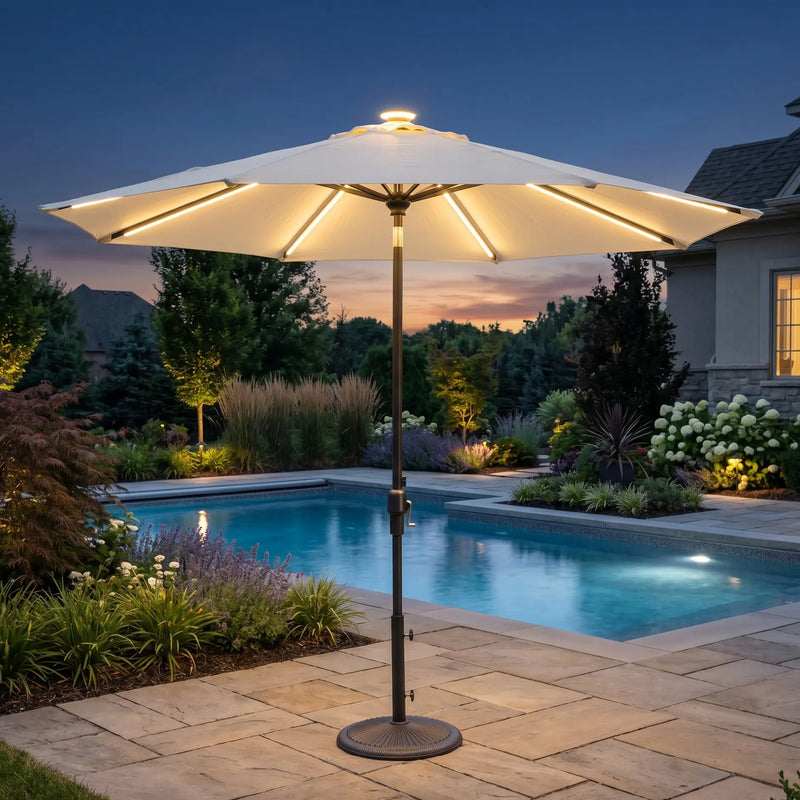 9' Designer Infinite 360° Auto Tilt Solar Lux Umbrella Natural - The Great Escape