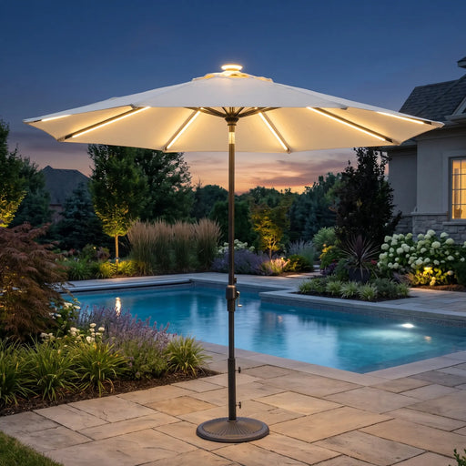 9' Designer Infinite 360° Auto Tilt Solar Lux Umbrella Natural - The Great Escape