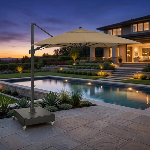 10'x13' Designer Rectangle Solar Lux Infinite Tilt Cantilever Umbrella Heather Beige - The Great Escape