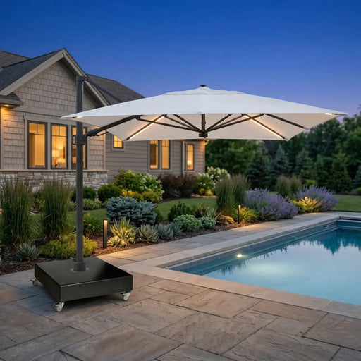 10'x13' Designer Rectangle Solar Lux Infinite Tilt Cantilever Umbrella - Natural - The Great Escape