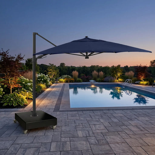 indigo patio umbrella Floating Luxuries Kai Luxury open feature Cantilever Patio Umbrella | Wind