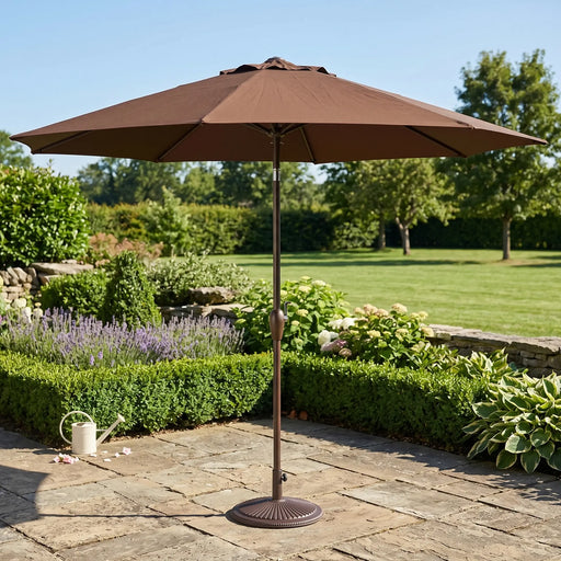 chocolate brown patio umbrella 11' Classic Enjoy reliable shade and warm evening ambiance with this 10 9' Sunbrella AA Patio Umbrella,