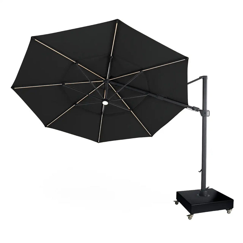 13' Designer Octagon Solar Lux Cantilever Umbrella - Black - The Great Escape