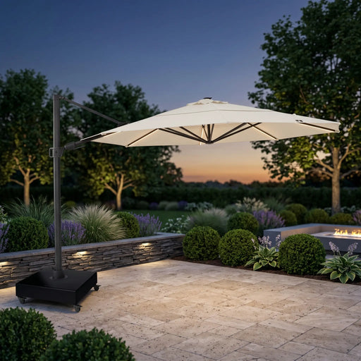 13' Designer Octagon Solar Lux Cantilever Umbrella Natural - The Great Escape