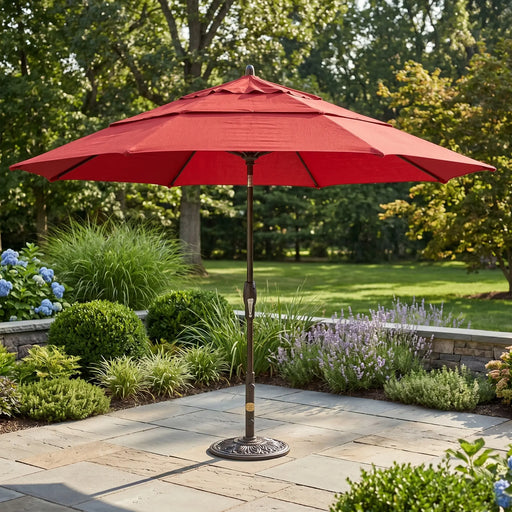 11 ft patio umbrella red MASTERCANOPY 11ft with Solar Lights, please do not forget that it is this outdoor umbrella that brings you all the pleasure! Pellebant 11 ft. Square Aluminum