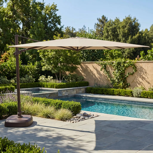 10' Classic Square AKZ Left-To-Right Cantilever Umbrella in Champagne Linen - The Great Escape