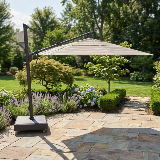 13' Designer Octagon AKZ+ Cantilever Umbrella - Trusted Fog Stripe - The Great Escape