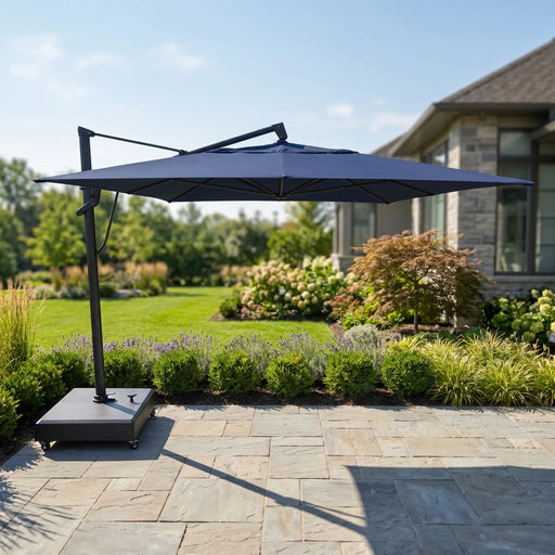indigo patio umbrella Cantilever | Wind Resistant, 360 Rotation | Commercial Grade | Sunbrella Spectrum and intuitivepremium shade made perfectly easy. 10'x13' Designer Rectangle AKZ+ Cantilever