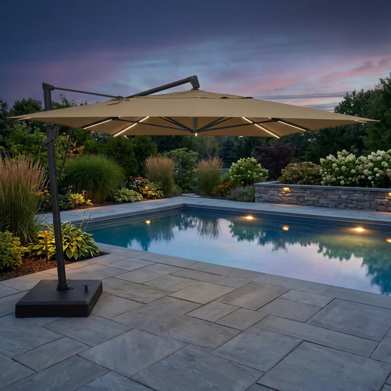 10'x13' Designer Rectangle AKZ+ Starlux Cantilever Umbrella Heather Beige - The Great Escape