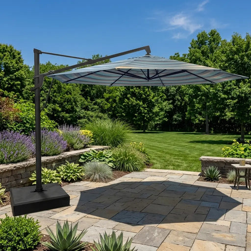 13' Designer Octagon AKZ+ Cantilever Umbrella - Gateway Mist Stripe - The Great Escape